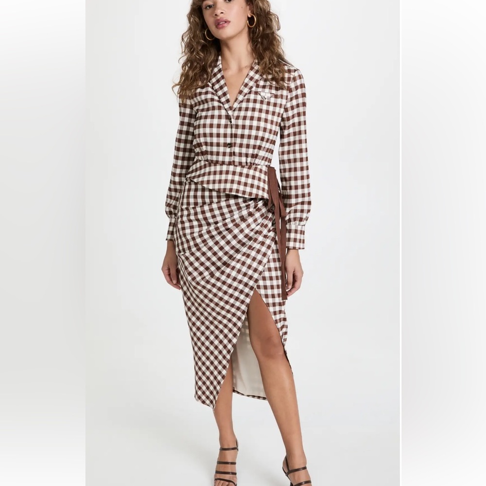 Self Portrait Belted Gingham Midi Dress